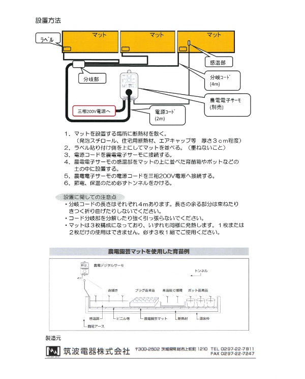 農電マット 三相(3-306T 三相 200V 0.9mX1.8m 3枚): 農業資材